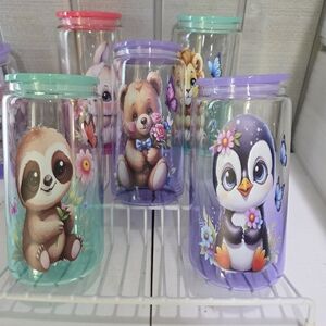 Hand Crafted Colorful Animal Tumbler w/Lid and Glass Straw